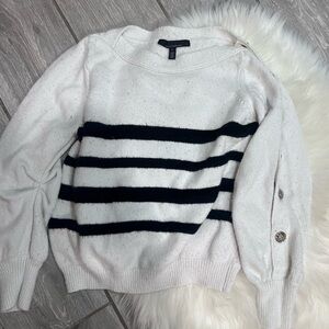 White House Black Market Cream Crewneck Sweater with Black Stripes